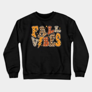 Fall Vibes Groovy Fall Season Retro Leopard Autumn Crewneck Sweatshirt